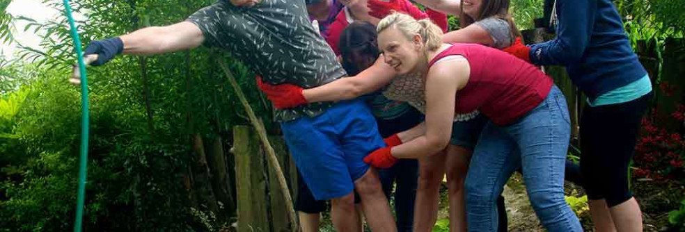 team building low ropes course at the Dome Garden